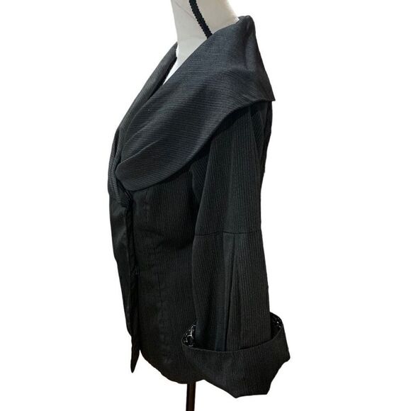 Debbie Shuchat Vintage Black Wool Blazer Shawl Collar 3/4 Sleeves Women Size 10 - Picture 4 of 11